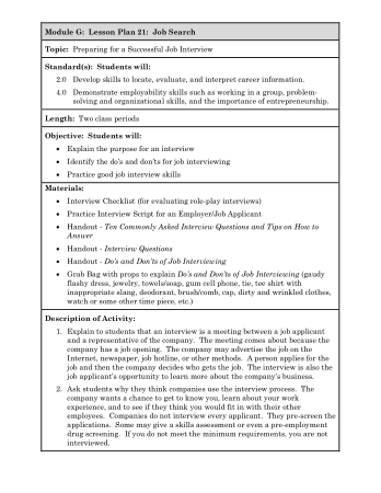 Worksheet For A Successful Job Interview Template