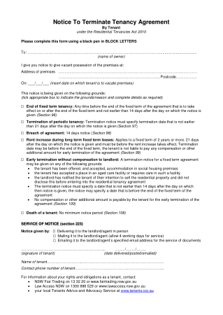 Termination Letter to Terminate Tenancy Agreement Template