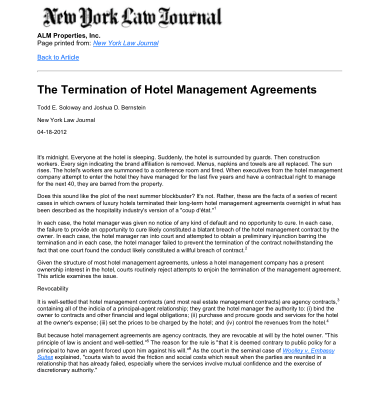 Termination of Hotel Management Agreements Template