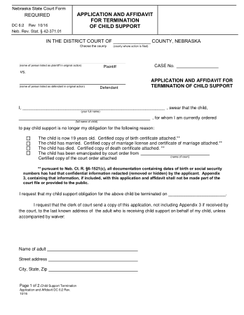 Child Support Termination Application Form Template