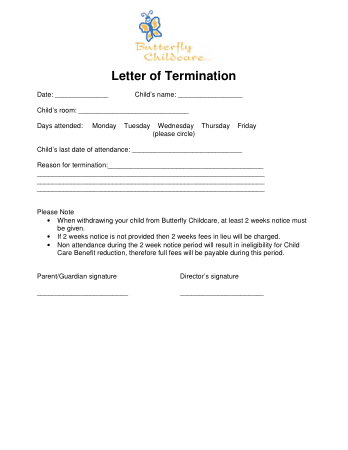 Daycare Termination Letter to Parents Template