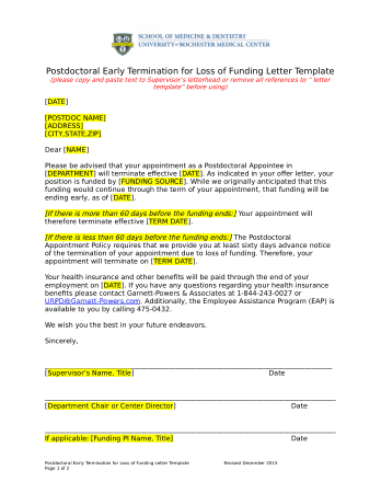 Early Termination Letter Sample Template
