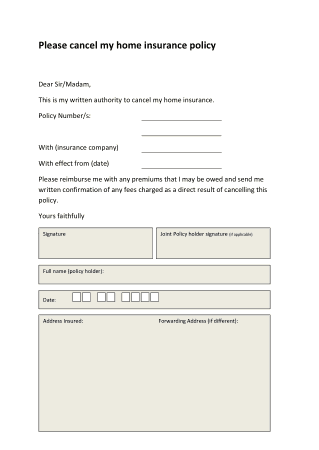 Home Insurance Termination Letter Template