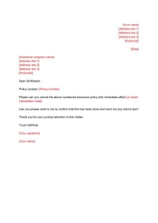 Insurance Policy Termination Letter Template
