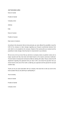 Job Termination Letter to Print Template