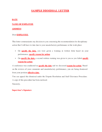 Manager Termination LEtter Sample Template