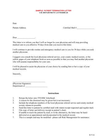 Patient Termination Letter Template