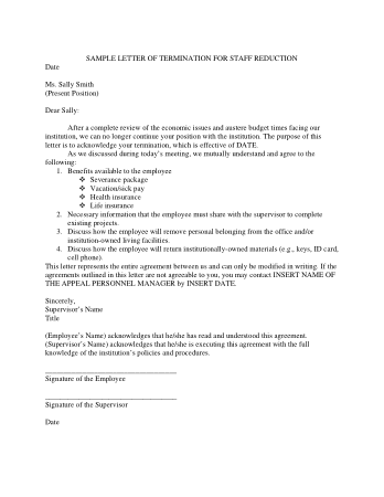 Sample Letter of Termination for Staff Reduction Template