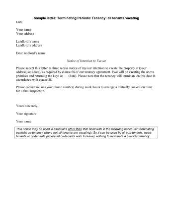 Sample Periodic Tenancy Termination Letter Template