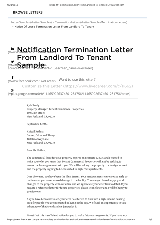 Termination Letter From Landlord To Tenant Template