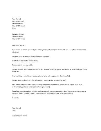 Termination Letter in PDF Template