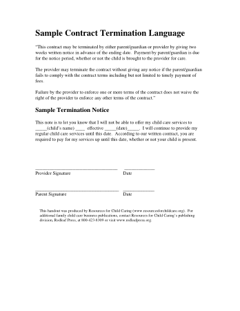 Child Care Services Contract Termination Sample Template
