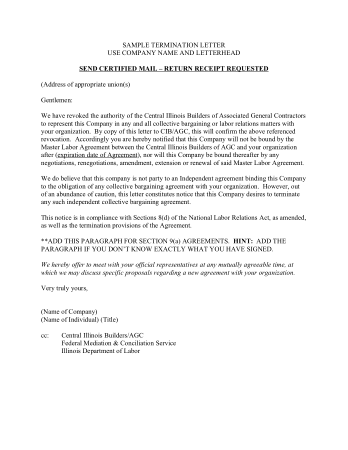 Contract Termination Letter for Builders Template