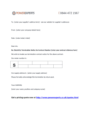 Electricity Contract Termination Letter Template