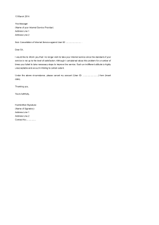 Internet Contract Termination Letter Template