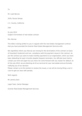 Real Estate Contract Termination Letter Template