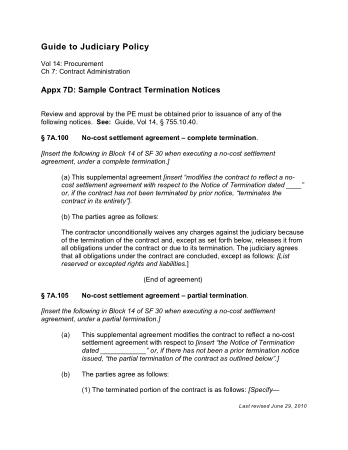 Sample Contract Termination Notices Template