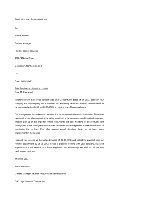 Service Contract Termination Letter Template