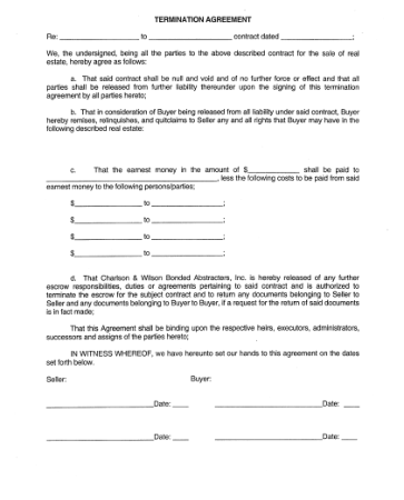 Termination Agreement Contract Template