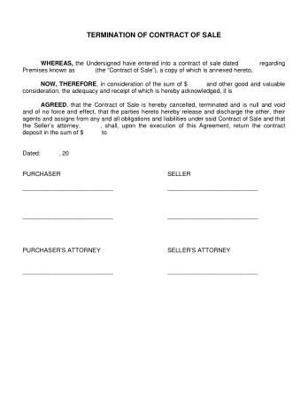 Termination of Contract of Sale Template