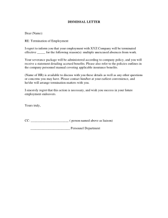 Employee Termination Letter due to Absence Template