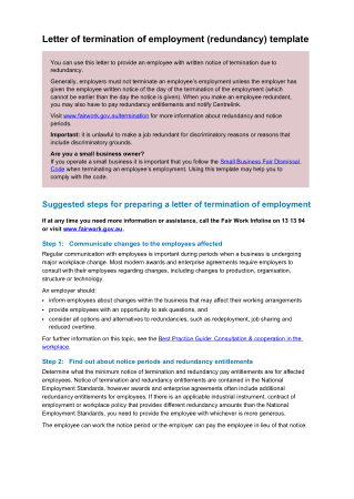 Employee Termination Letter Format due to Redundancy Template