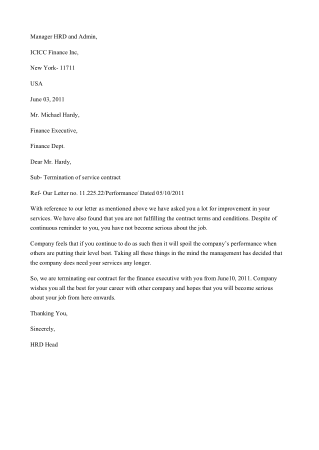 Employment Contract Termination Letter Free Template