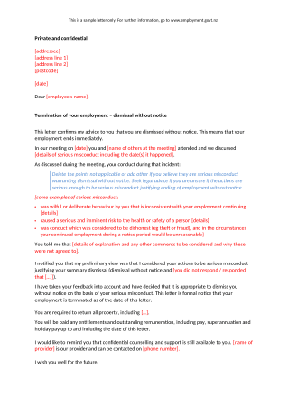 Sample Letter for Termination of Employment Contract Template