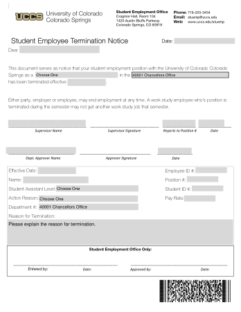 Student Employee Termination Letter Template