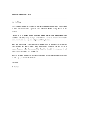Termination Letter for Employee Template