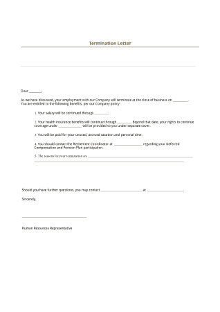 Termination Letter of Employment Template