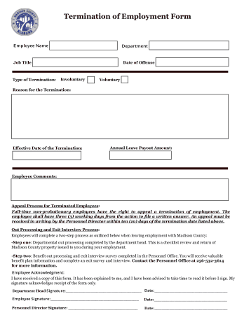 Termination of Employment Form Template