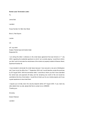 Rental Lease Termination Letter Free Template