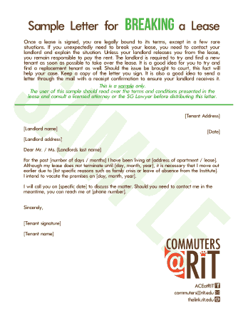 Sample Letter for Breaking a Lease Template