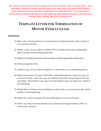 Template Letter for Termination of Motor Vehicle Lease Template