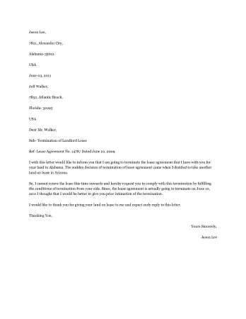 Termination of Landlord Lease Letter Template