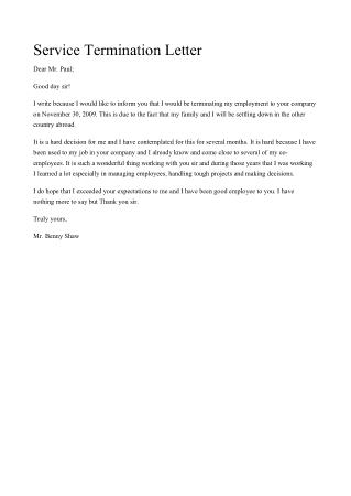 Service Termination Letters Template