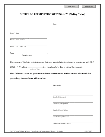 Free Download PDF Books, Printable Notice of Termination of Tenancy Template