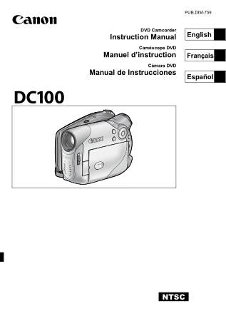CANON Camcorder DC100 Instruction Manual