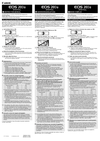 Free Download PDF Books, CANON Camera EOS 20DA Digital Instruction Manual