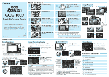 CANON Camera EOS REBELSL1 100D Quick Reference Guide
