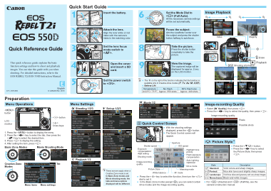 CANON Camera EOS RT2I EOS550D Quick Reference Guide