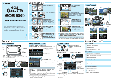 CANON Camera EOS RT3I EOS600D Quick Reference Guide