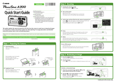 CANON Camera PowerShot A300 Quick Start Guide