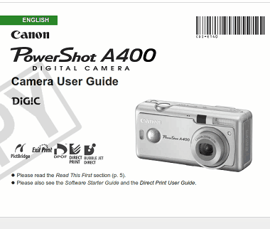 CANON Camera PowerShot A400 User Guide