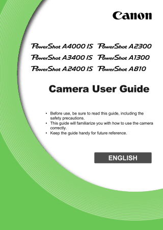 CANON Camera PowerShot A4000IS A3400IS A2400IS A2300 A1300 A810 User Guide