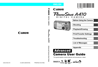 CANON Camera PowerShot A410 Advance User Guide