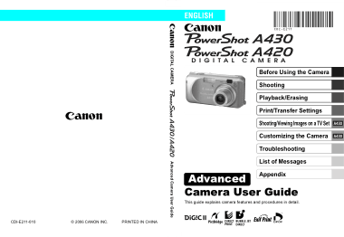 CANON Camera PowerShot A430 and 420 Advance User Guide