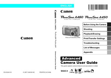 CANON Camera PowerShot A460 A450 Advance User Guide