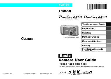 Free Download PDF Books, CANON Camera PowerShot A460 and A450 Basic User Guide